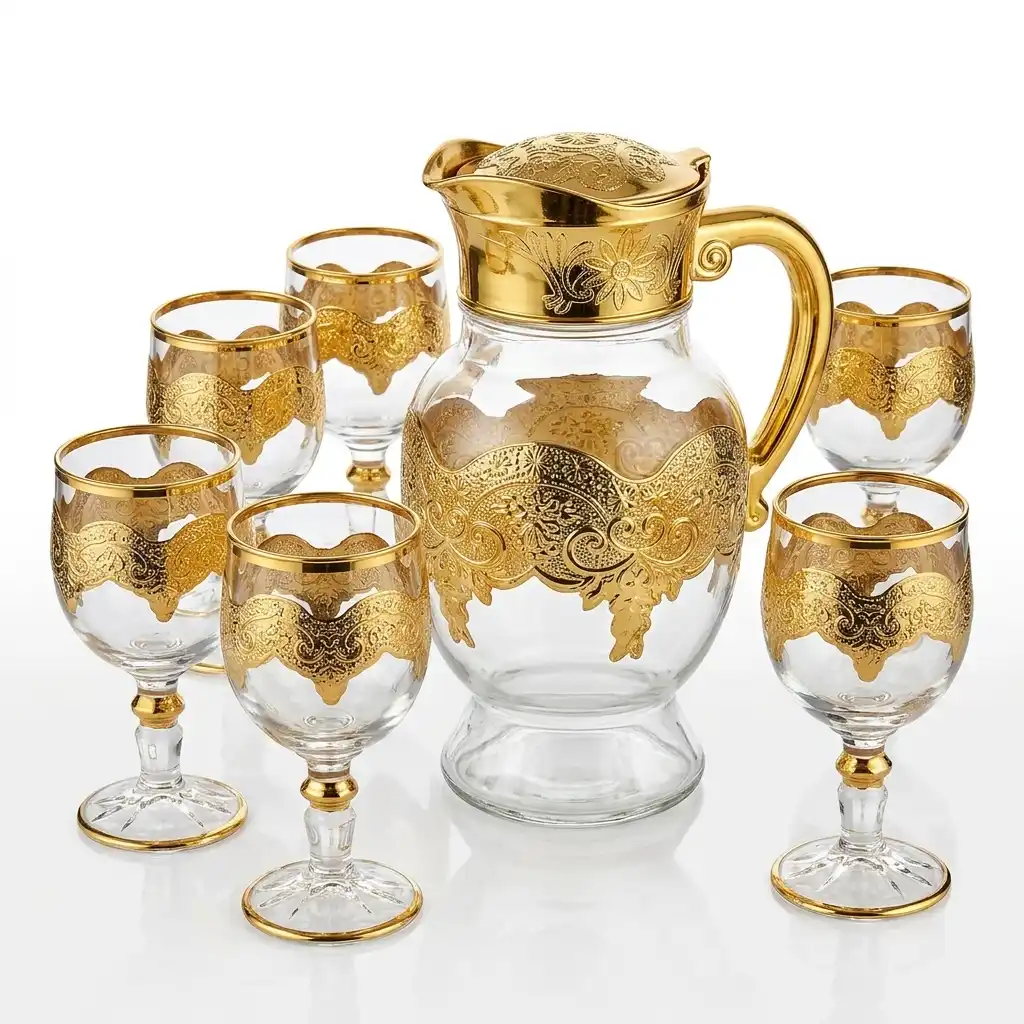 7-Piece Golden Water Set Glass Jug 7-Piece Golden Water Set Glass Jug