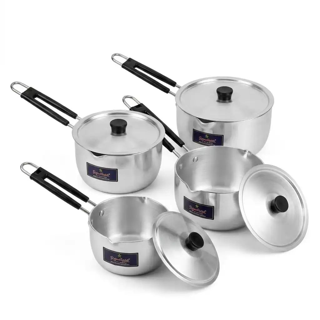 8-Piece Aluminum Milk Pan Set with Lids (16cm–22cm) 8-Piece Aluminum Milk Pan Set with Lids (16cm–22cm)
