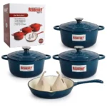 9-Piece REDBERRY Enamel Coated Cast Iron Cookware Set – Navy-blue