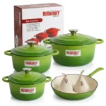 9-Piece REDBERRY Enamel Coated Cast Iron Cookware Set – Green