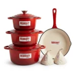 9-Piece REDBERRY Enamel Coated Cast Iron Cookware Set – Red