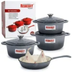 9-Piece REDBERRY Enamel Coated Cast Iron Cookware Set – Grey