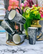 6 pcs Ceramic Tree Engraving Mugs Set Durable