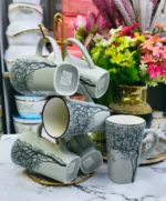 6 pcs Ceramic Tree Engraving Mugs Set Durable