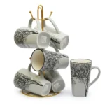 6 pcs Ceramic Tree Engraving Mugs Set Durable