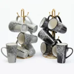 6 pcs Ceramic Tree Engraving Mugs Set Durable