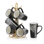 6 pcs Ceramic Tree Engraving Mugs Set Durable