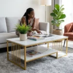Rectangular Marble Effect Coffee Table - Image 5