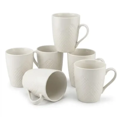White Ceramic Mugs 350ml - Set of 6 Microwave Safe