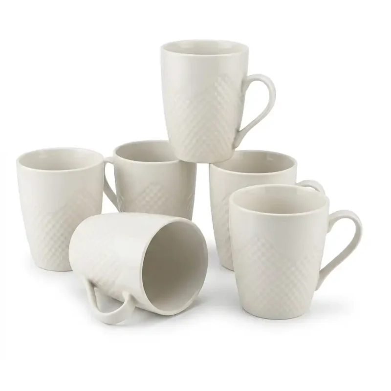 White Ceramic Mugs 350ml - Set of 6 Microwave Safe