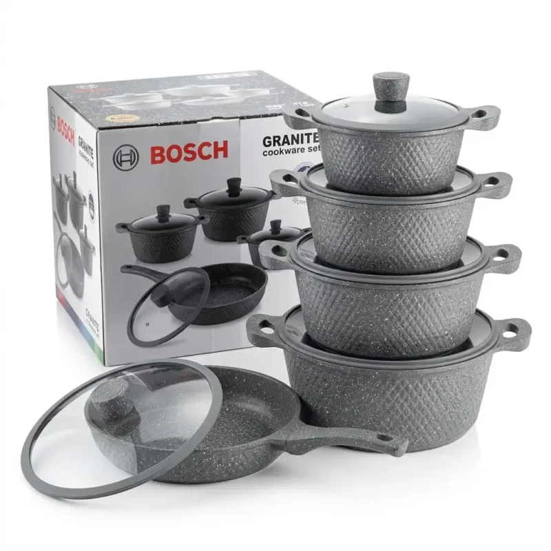 10pcs Bosch Granite Non-Stick Cookware Set – Grey