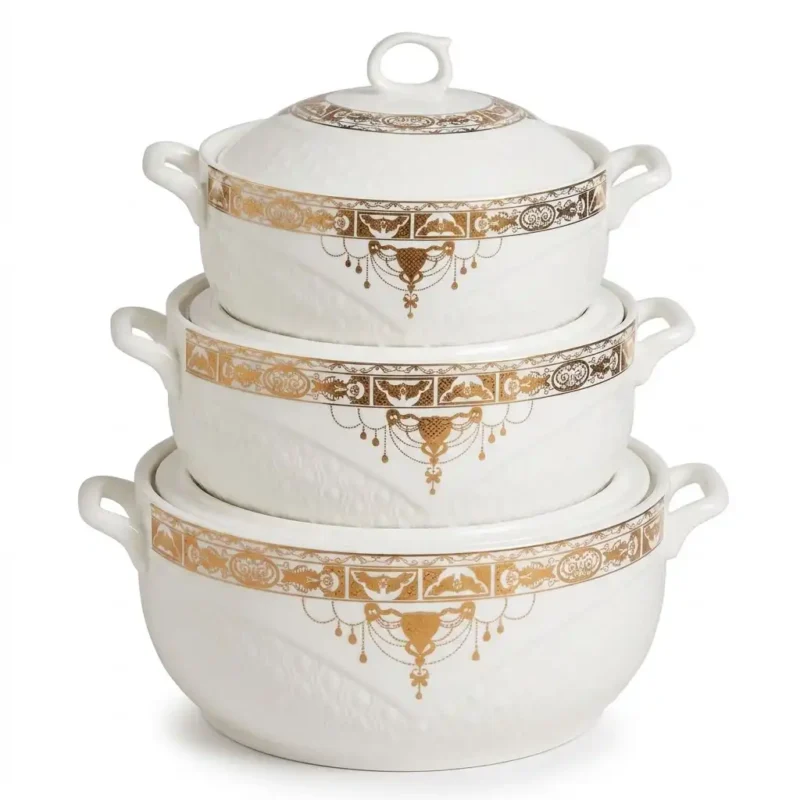 3-Piece Ceramic Glass Casserole Bowl Set