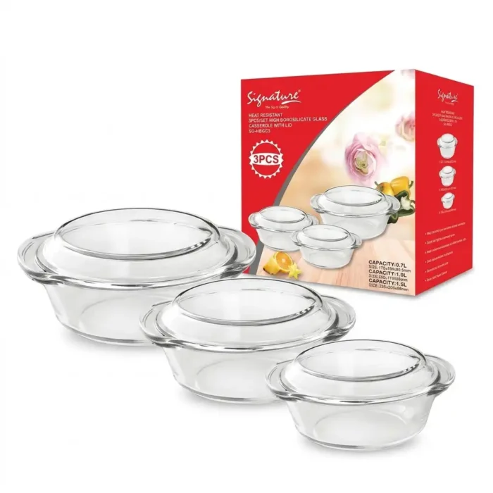 3-piece Signature Clear Glass Casserole Set
