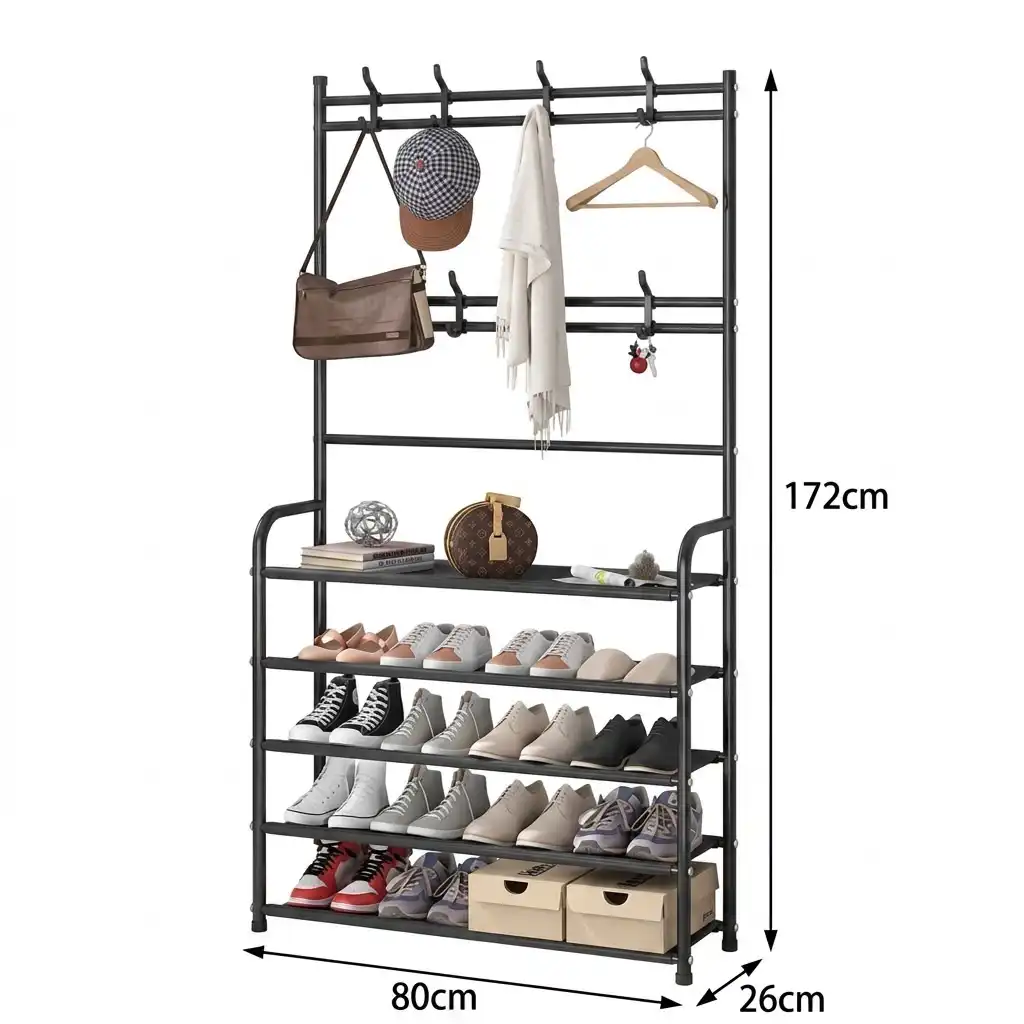 Multi-function Rack Shoe, Hat and Cloth Hanger Rack